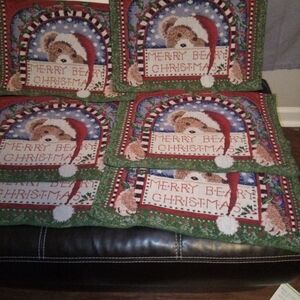 Vintage Merry Beary Christmas Bear Tapestry Placemats - Set of 6